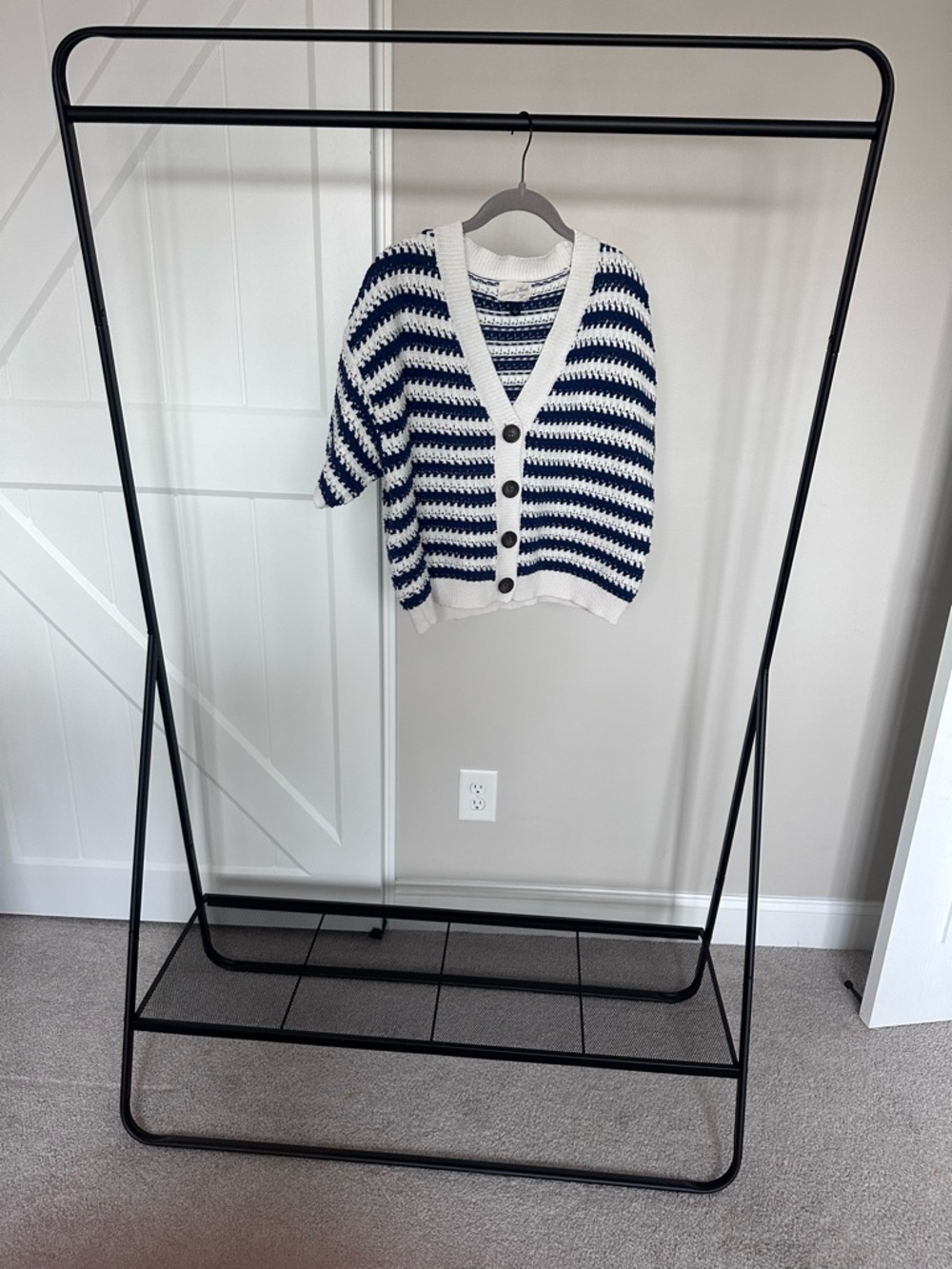 Universal Thread Navy and White Striped Crochet Cardigan